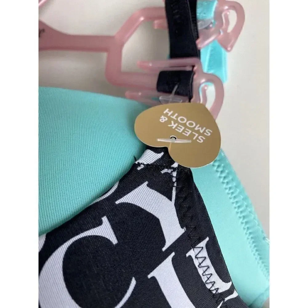 Juicy Couture Sleek & Smooth 2 Pack‎ Bra JC3819 Lined Size 40D Black Teal NEW